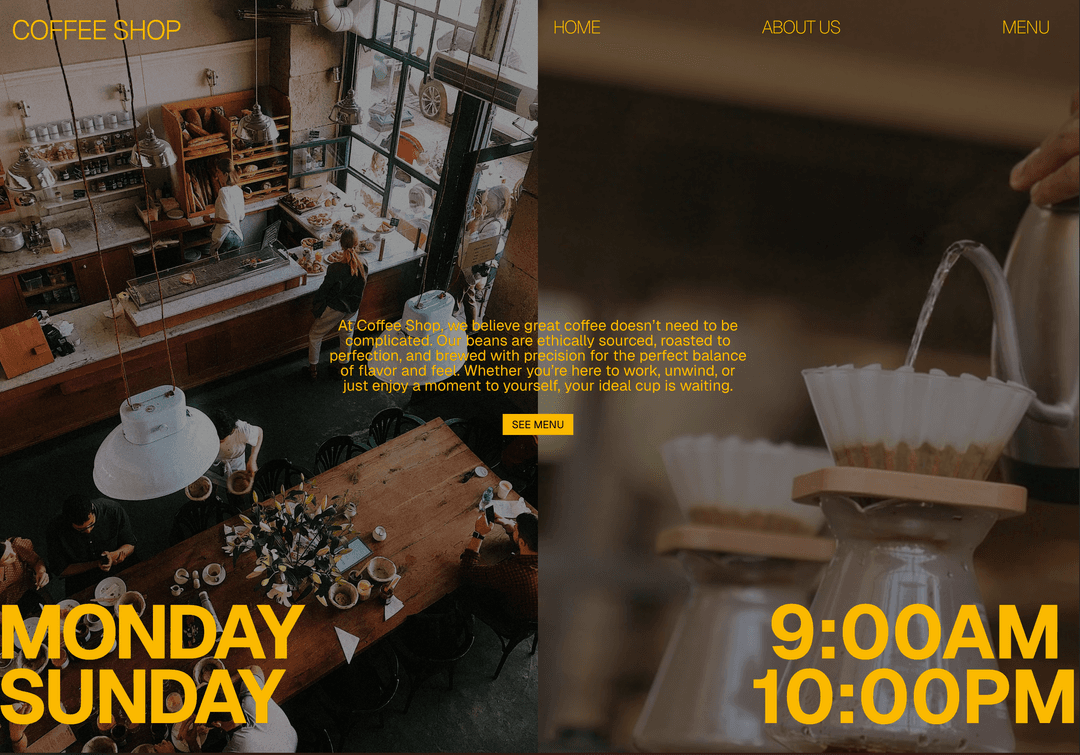 A minimal web design project for a coffee shop, created to explore visual and light motion effects.