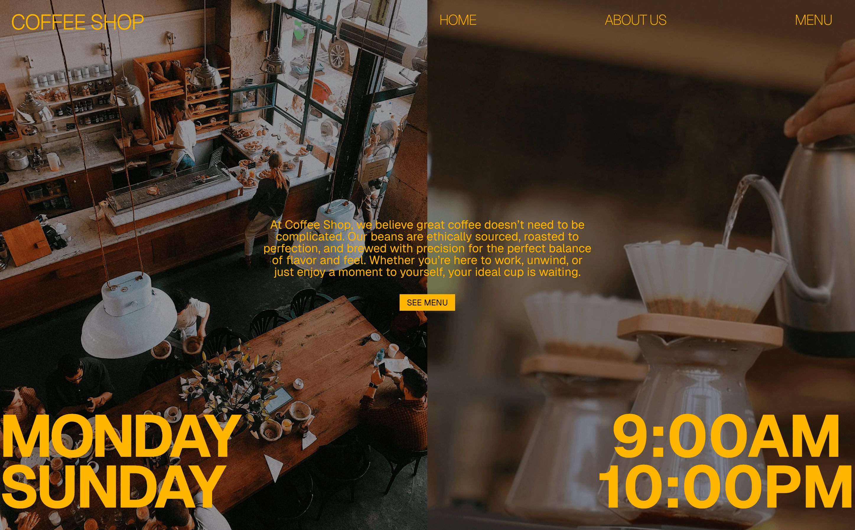 A minimal web design project for a coffee shop, created to explore visual and light motion effects.